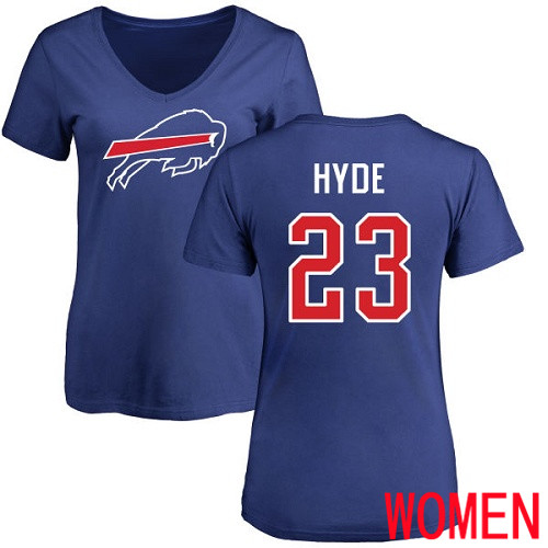 NFL Women Buffalo Bills #23 Micah Hyde Royal Blue Name and Number Logo T Shirt
